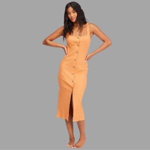 Billabong Nissi Henley Burnt Orange Ribbed Knit Midi Dress